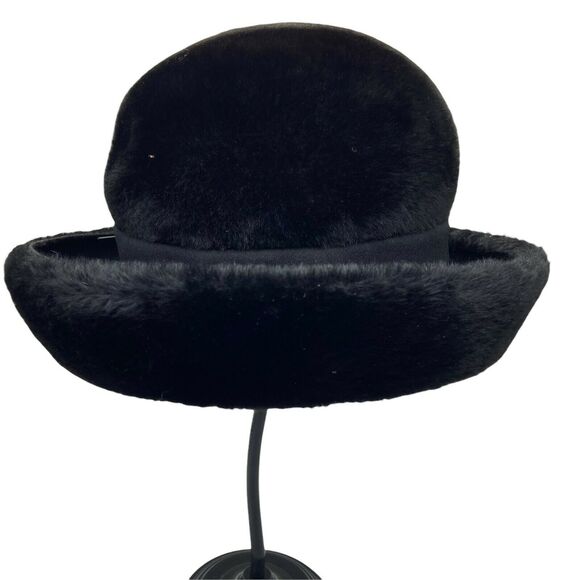 Retro Derby Hat Vintage Chesterfield Original Womens Black Fur Fitted Size 6 3/4 - Picture 3 of 13